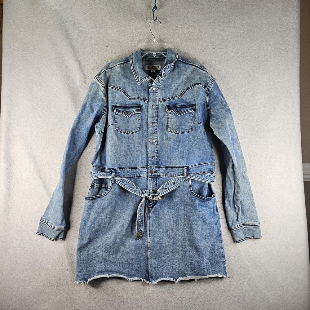 Idyllwind Womens 2XL Blue Denim Western Snap Front Belted Shirt Dress IWFA22D97